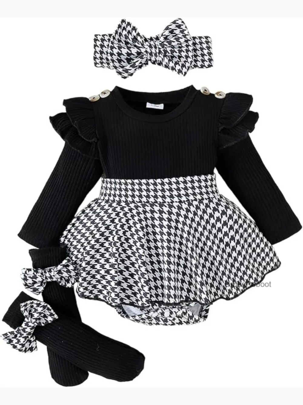 Baby Girl Romper Dress Long Sleeve with Headband Socks